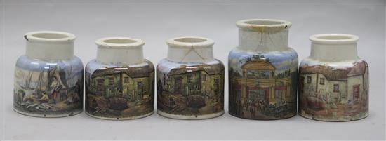 Five Pratt fish paste jars